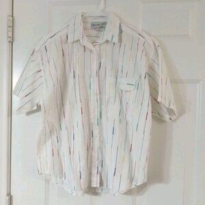 Vtg Khazana Women’s Size Medium Button Up Blouse Top Striped 80s Print Rainbow